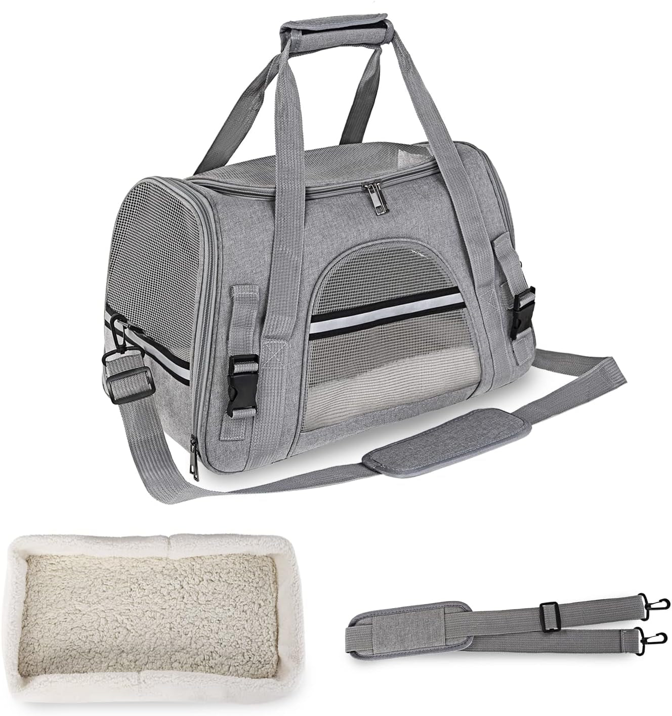 Soft-Sided Pet Carrier Bag for under 14 Lbs Puppy Kitten Bunny Rabbits Small Cats Dogs Animals , Easy Vet Visit Pet Animals Cage Kennel for Travel & Car, Gray