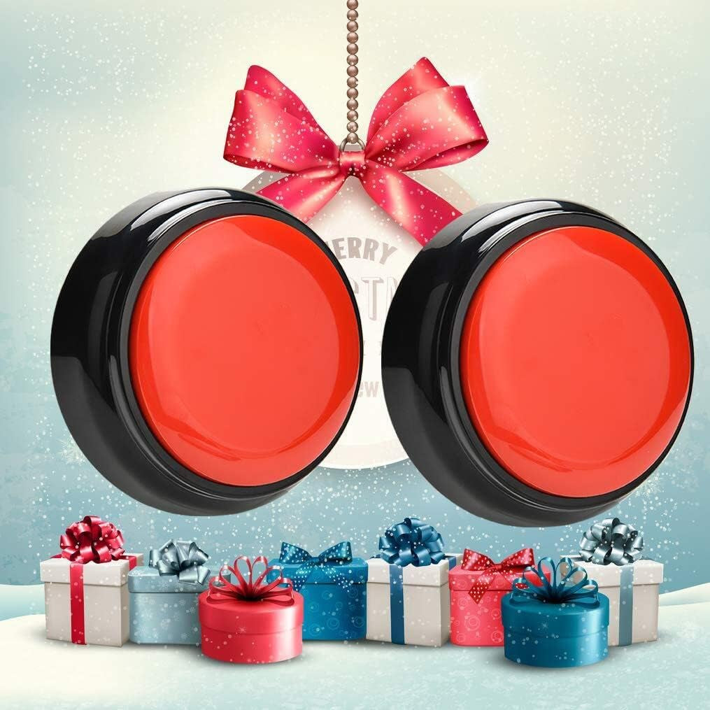 Talking Button Record & Playback Your Own Message 30 Second Custom Recordable, Easy Sound Recorder Set of 2 (2Pcs/Black)