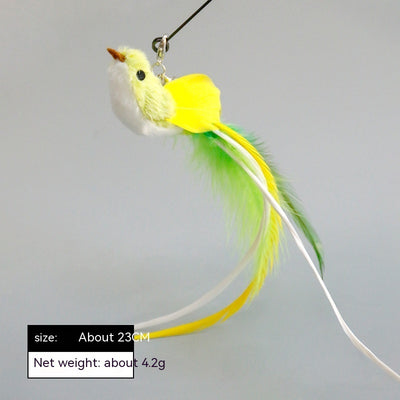 Simulation Bird Steel Wire Long Brush Holder Cat Teaser Feather Replacement Head Cat Toy