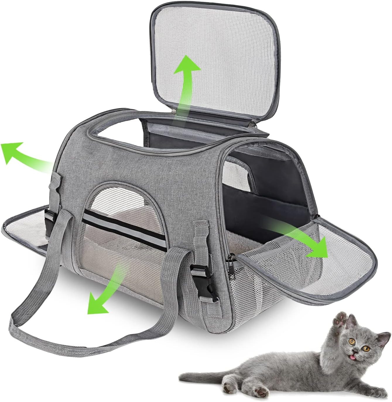 Soft-Sided Pet Carrier Bag for under 14 Lbs Puppy Kitten Bunny Rabbits Small Cats Dogs Animals , Easy Vet Visit Pet Animals Cage Kennel for Travel & Car, Gray