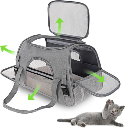 Soft-Sided Pet Carrier Bag for under 14 Lbs Puppy Kitten Bunny Rabbits Small Cats Dogs Animals , Easy Vet Visit Pet Animals Cage Kennel for Travel & Car, Gray