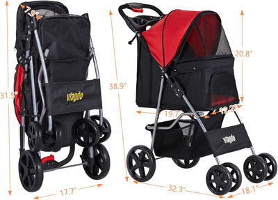 Dog Stroller - Pet Strollers for Small & Medium Dogs & Cats, 4-Wheel Jogging Stroller with Storage Basket