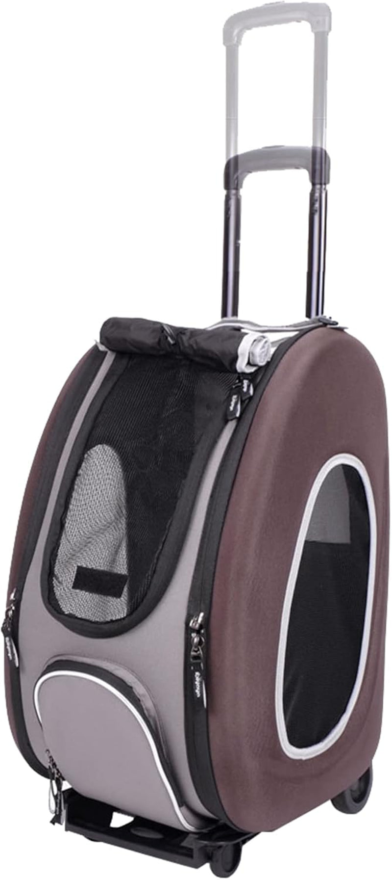 5-In-1 Pet Carrier with Backpack, Stroller, Shoulder Strap, Carriers with Wheels for Dogs and Cats - Brown