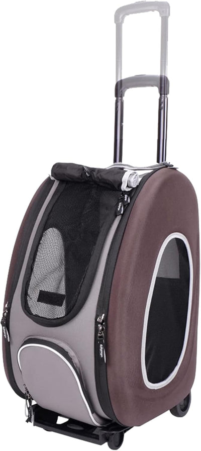5-In-1 Pet Carrier with Backpack, Stroller, Shoulder Strap, Carriers with Wheels for Dogs and Cats - Brown