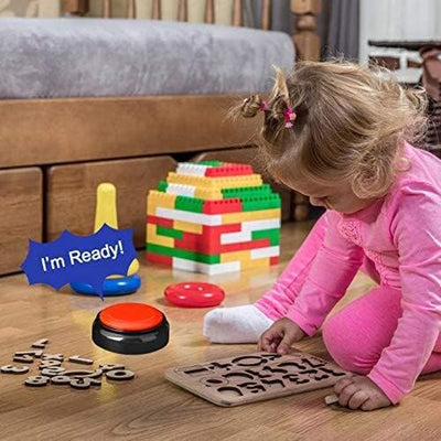 Talking Button Record & Playback Your Own Message 30 Second Custom Recordable, Easy Sound Recorder Set of 2 (2Pcs/Black)