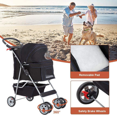 Folding Pet Stroller, Black, 39"H