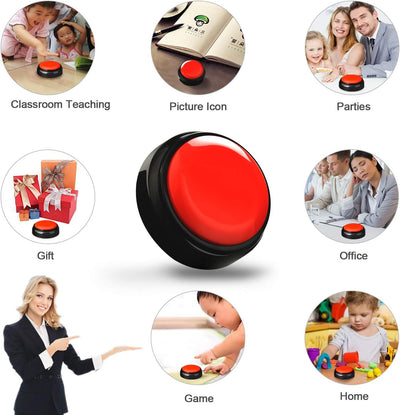 Talking Button Record & Playback Your Own Message 30 Second Custom Recordable, Easy Sound Recorder Set of 2 (2Pcs/Black)