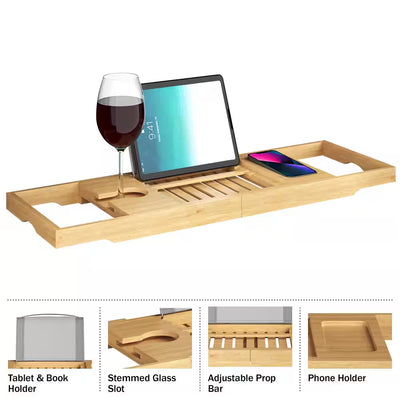 Bamboo Bath Caddy Tray with Extending Sides