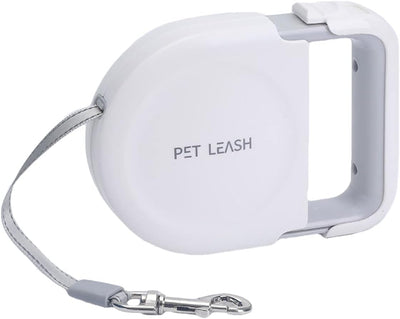 Retractable Dog Leash Rope – 16 FT Pet Training Walking anti Slip Handle Collar Hook Tangle Free Button Lock Release White