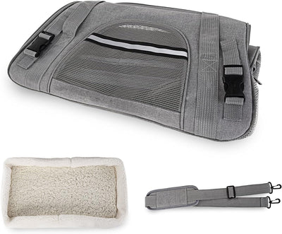 Soft-Sided Pet Carrier Bag for under 14 Lbs Puppy Kitten Bunny Rabbits Small Cats Dogs Animals , Easy Vet Visit Pet Animals Cage Kennel for Travel & Car, Gray