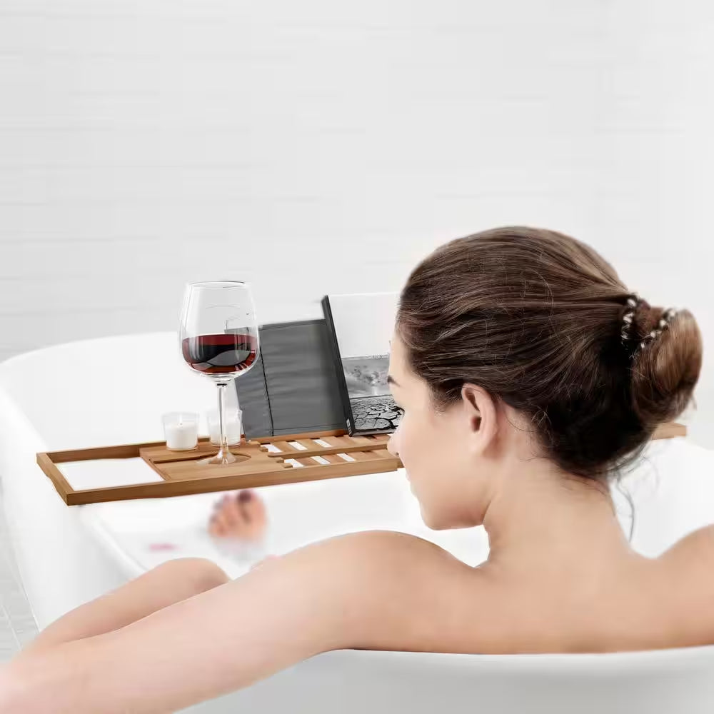 Bamboo Bath Caddy Tray with Extending Sides