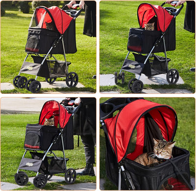 Dog Stroller - Pet Strollers for Small & Medium Dogs & Cats, 4-Wheel Jogging Stroller with Storage Basket