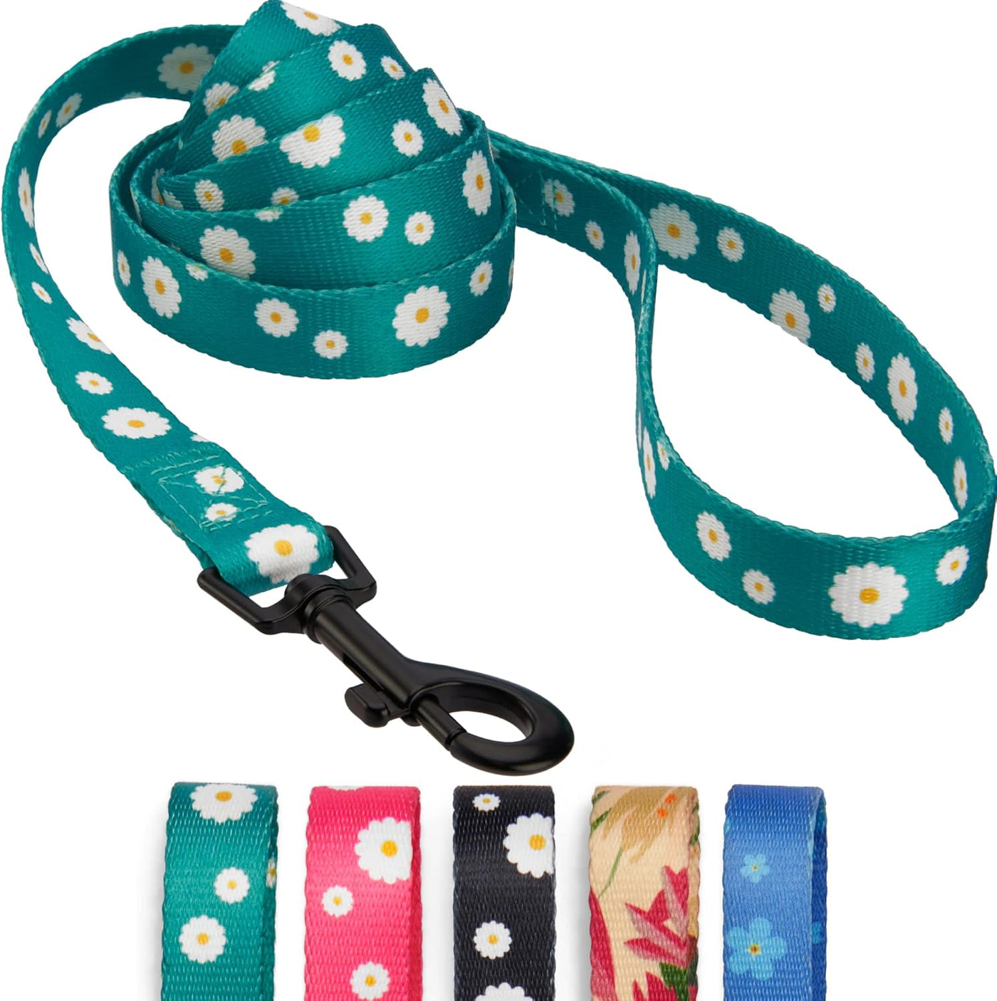 Floral Dog Leash Nylon Pattern Flower Print Adjustable Pet Leashes for Dogs Small Medium Large Puppy (L, Aquamarine)