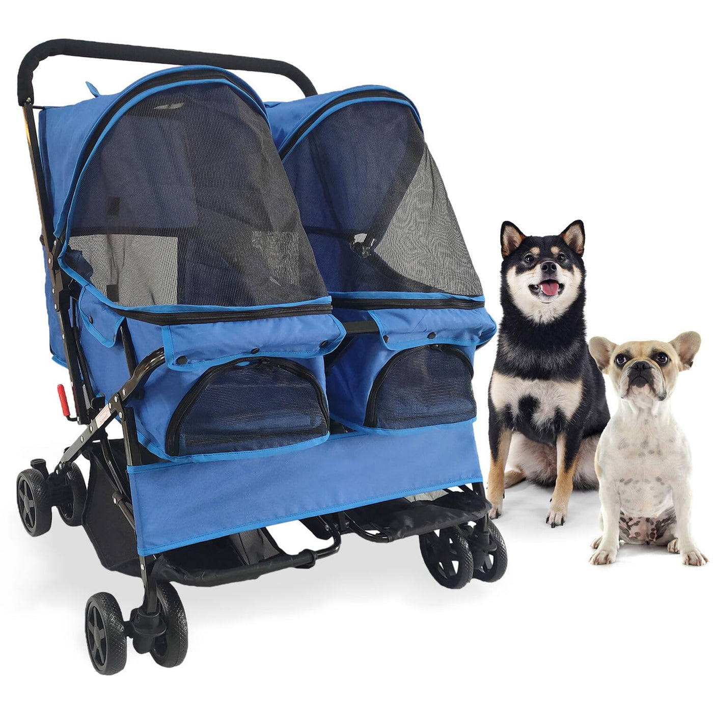 Double Pet Stroller with Storage - Cat & Dog Stroller for Animals up to 44 Lbs, Blue