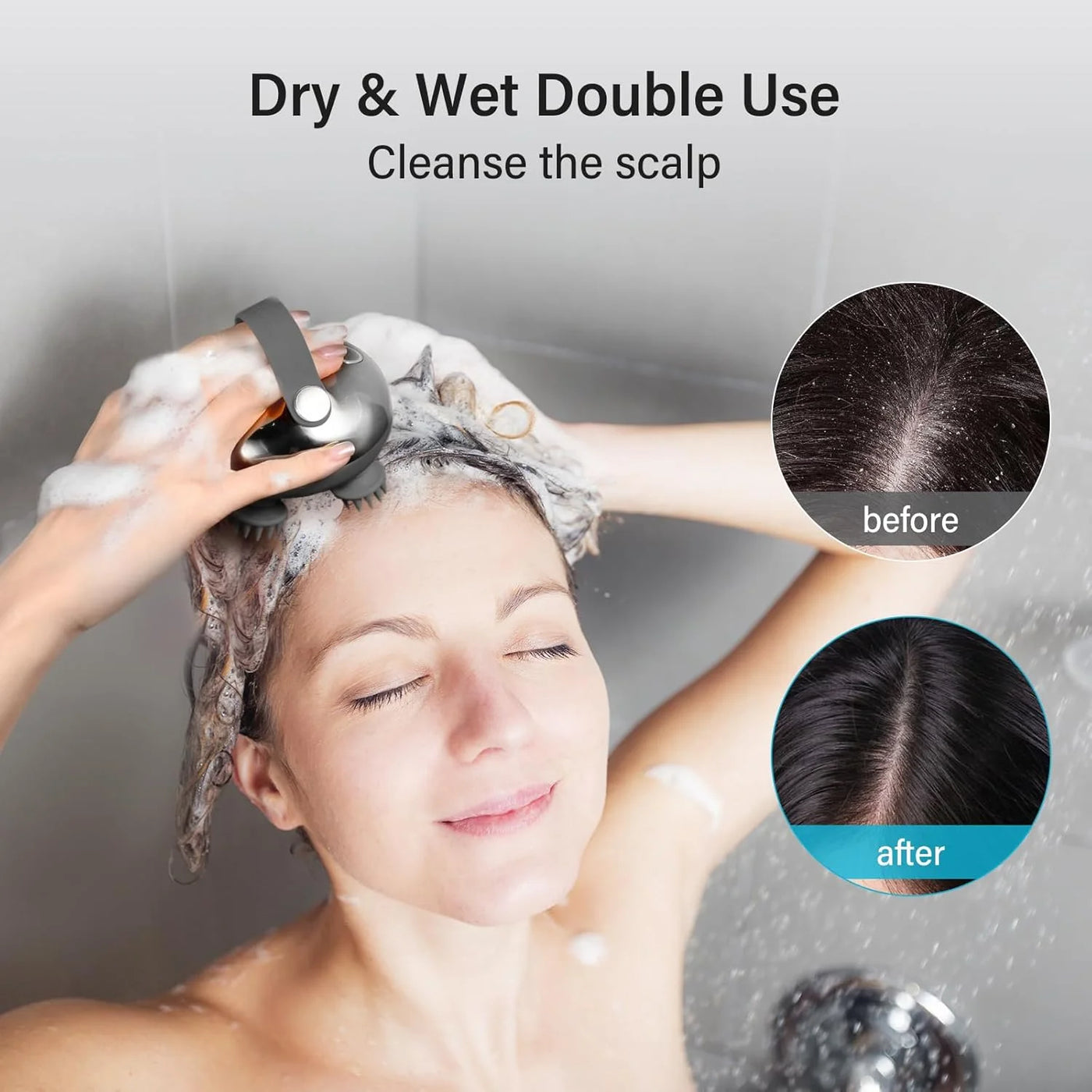 Electric Scalp Massager Handheld, Waterproof Head Massager with 8 Removable Claws, Silver