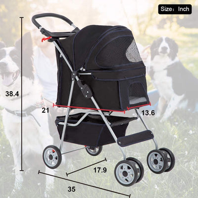 Folding Pet Stroller, Black, 39"H