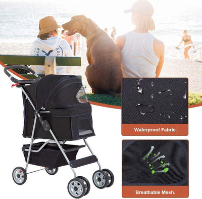 Folding Pet Stroller, Black, 39"H