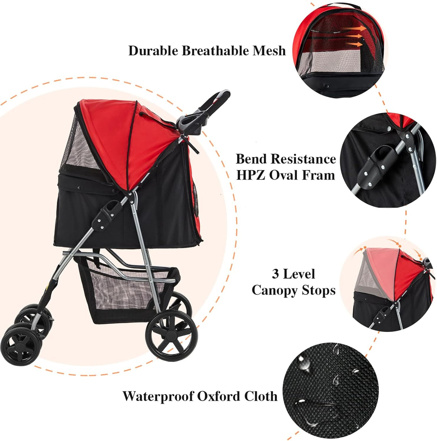 Dog Stroller - Pet Strollers for Small & Medium Dogs & Cats, 4-Wheel Jogging Stroller with Storage Basket