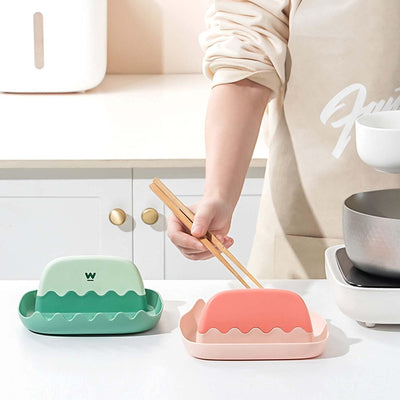 Utensil Rest Holder for Kitchen Cooking, Heat-Resistant, Bpa-Free Spoon Rest & Spoon Holder, Creative Kitchen Spatula Rest Organizer for Ladles, Tongs, Forks (Green)