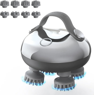 Electric Scalp Massager Handheld, Waterproof Head Massager with 8 Removable Claws, Silver
