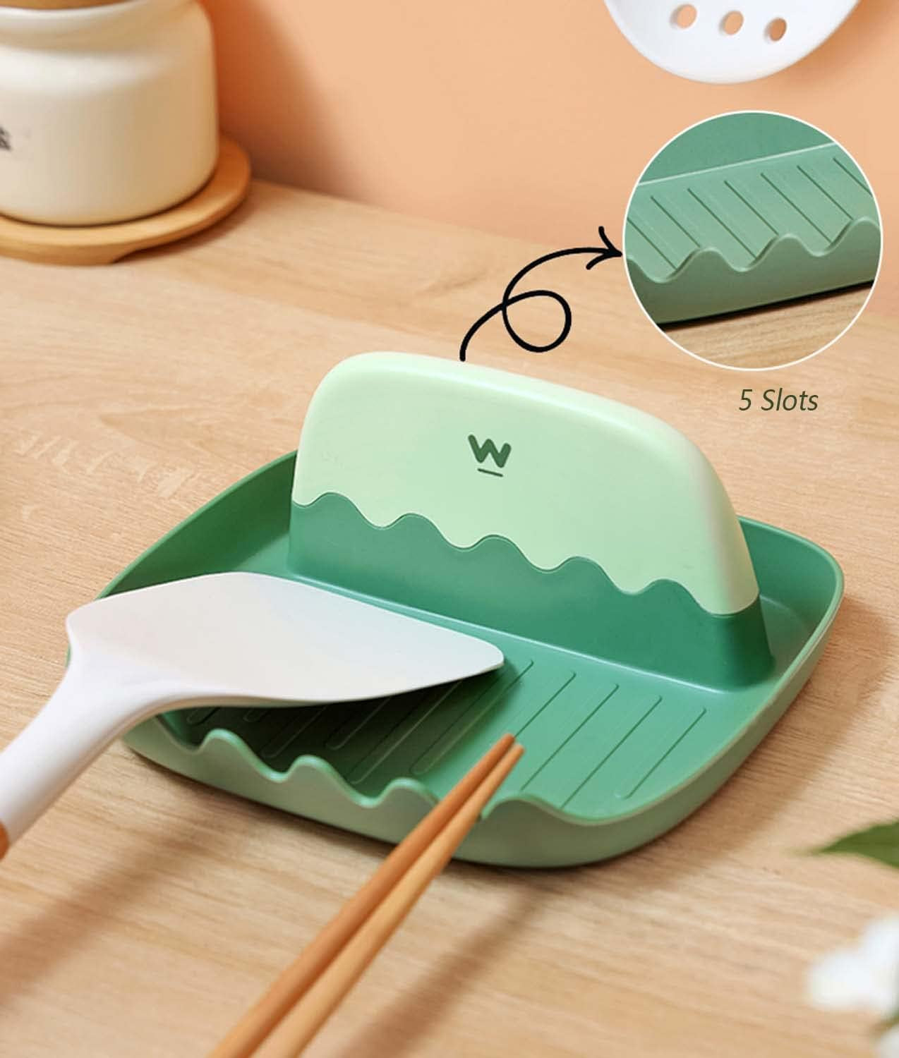 Utensil Rest Holder for Kitchen Cooking, Heat-Resistant, Bpa-Free Spoon Rest & Spoon Holder, Creative Kitchen Spatula Rest Organizer for Ladles, Tongs, Forks (Green)