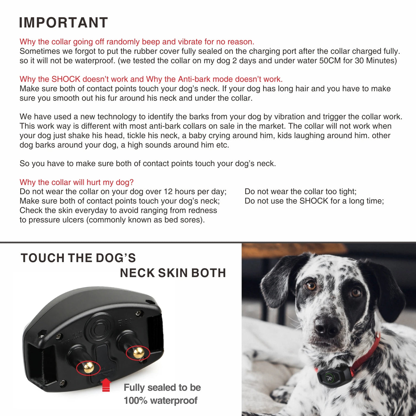 Dog Bark Training Collar 2-In-1, Rechargeable Dog Electric Shock Collar Waterproof, 400M, 1300 Ft Remote Control, Pet Product