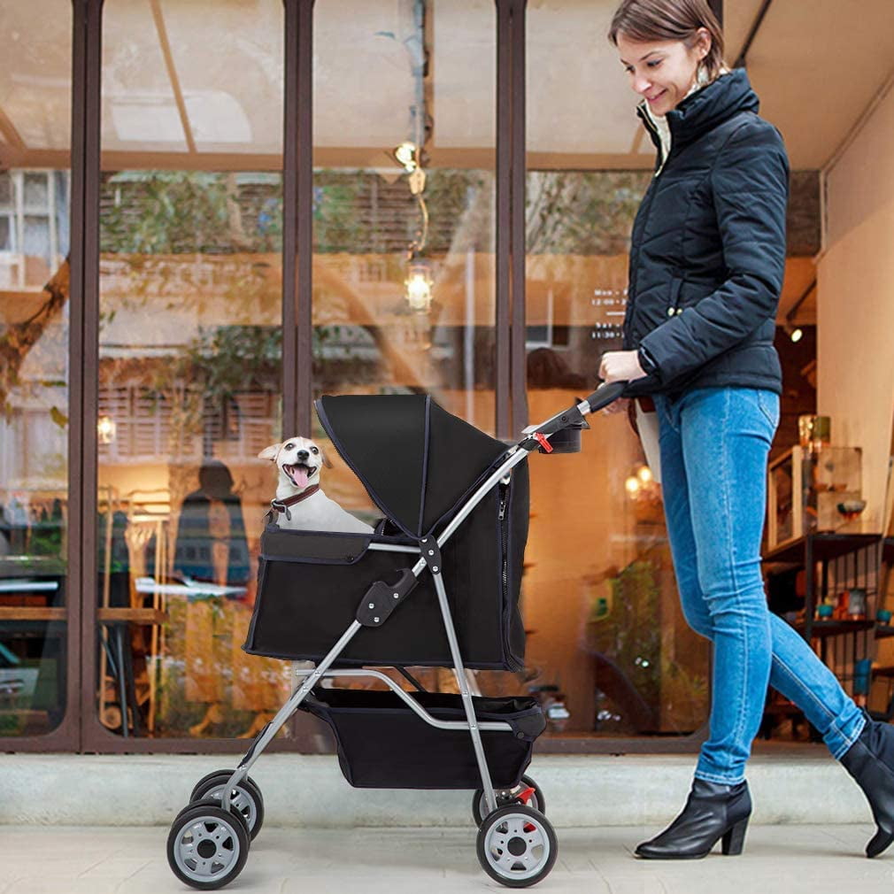 Folding Pet Stroller, Black, 39"H