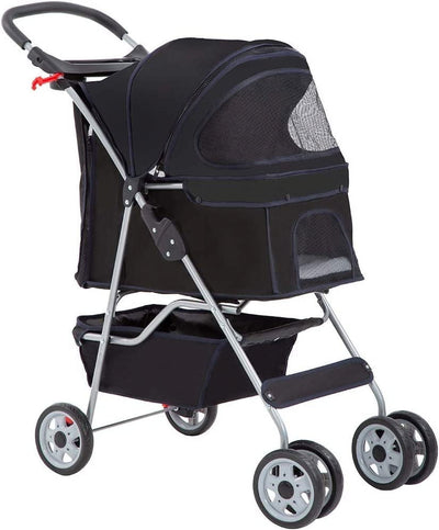 Folding Pet Stroller, Black, 39"H