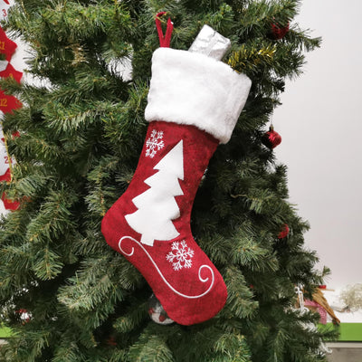 Christmas Stockings Gift Bag Red Hemp Elk Embroidery Christmas Stockings Gift Pendant