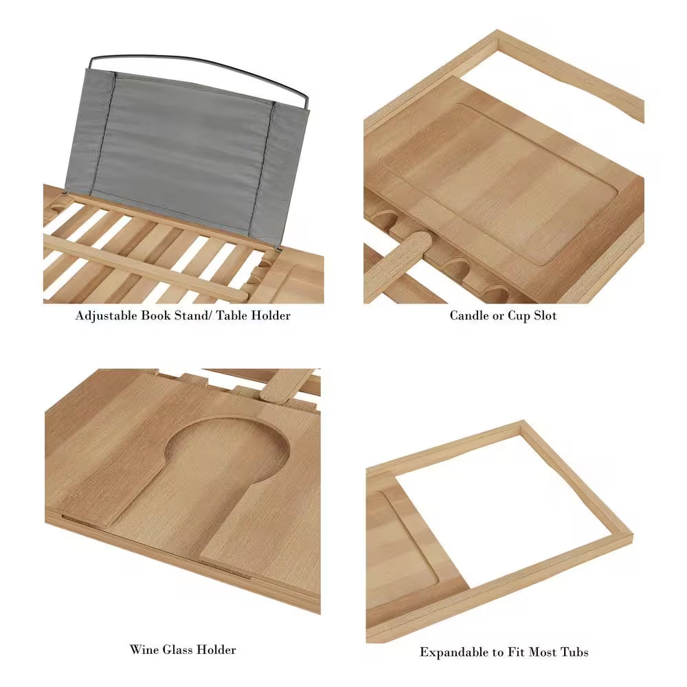 Bamboo Bath Caddy Tray with Extending Sides