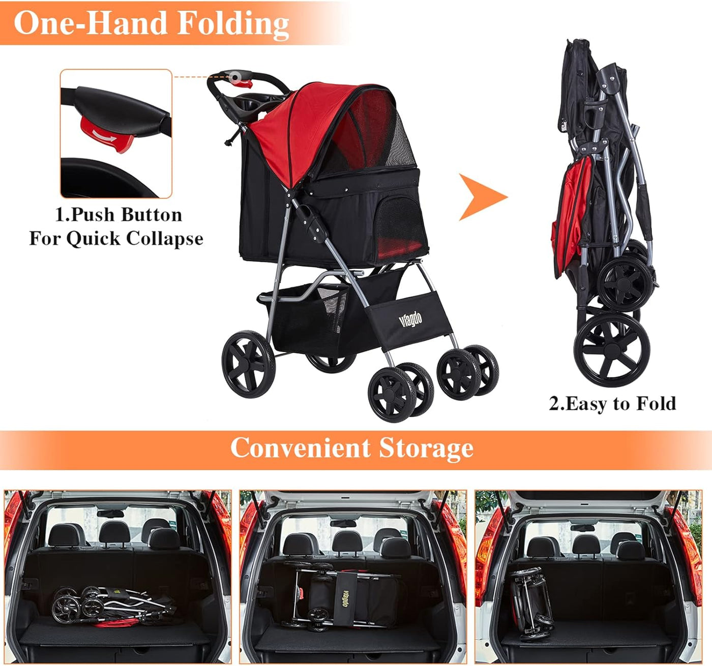 Dog Stroller - Pet Strollers for Small & Medium Dogs & Cats, 4-Wheel Jogging Stroller with Storage Basket