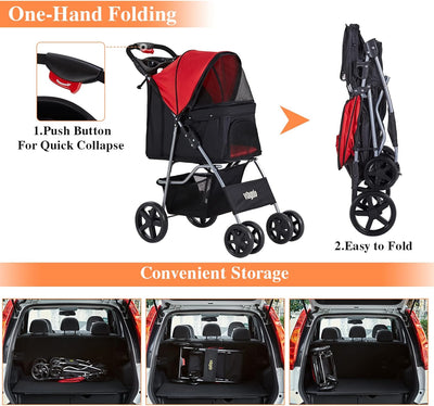 Dog Stroller - Pet Strollers for Small & Medium Dogs & Cats, 4-Wheel Jogging Stroller with Storage Basket