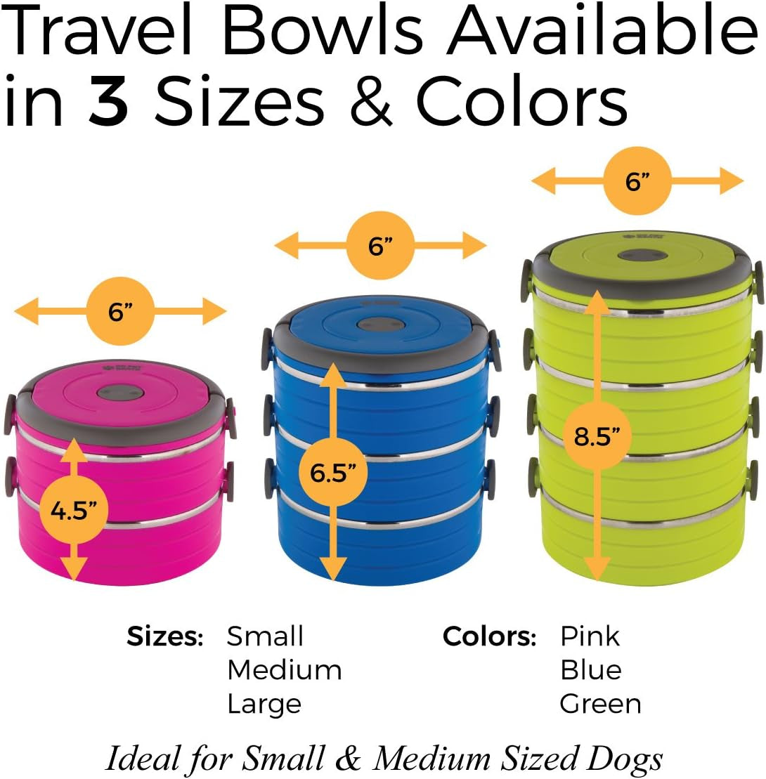 Travel Pet Bento Bowls - Human-Grade Stainless Steel & Bpa-Free, Leak-Proof Water & Food Container Set for Dogs & Cats, 2-Pack Interlocking Bowls, Includes Spare Clips & Handle (Blue)