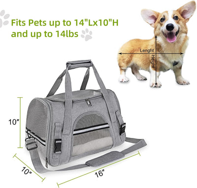 Soft-Sided Pet Carrier Bag for under 14 Lbs Puppy Kitten Bunny Rabbits Small Cats Dogs Animals , Easy Vet Visit Pet Animals Cage Kennel for Travel & Car, Gray