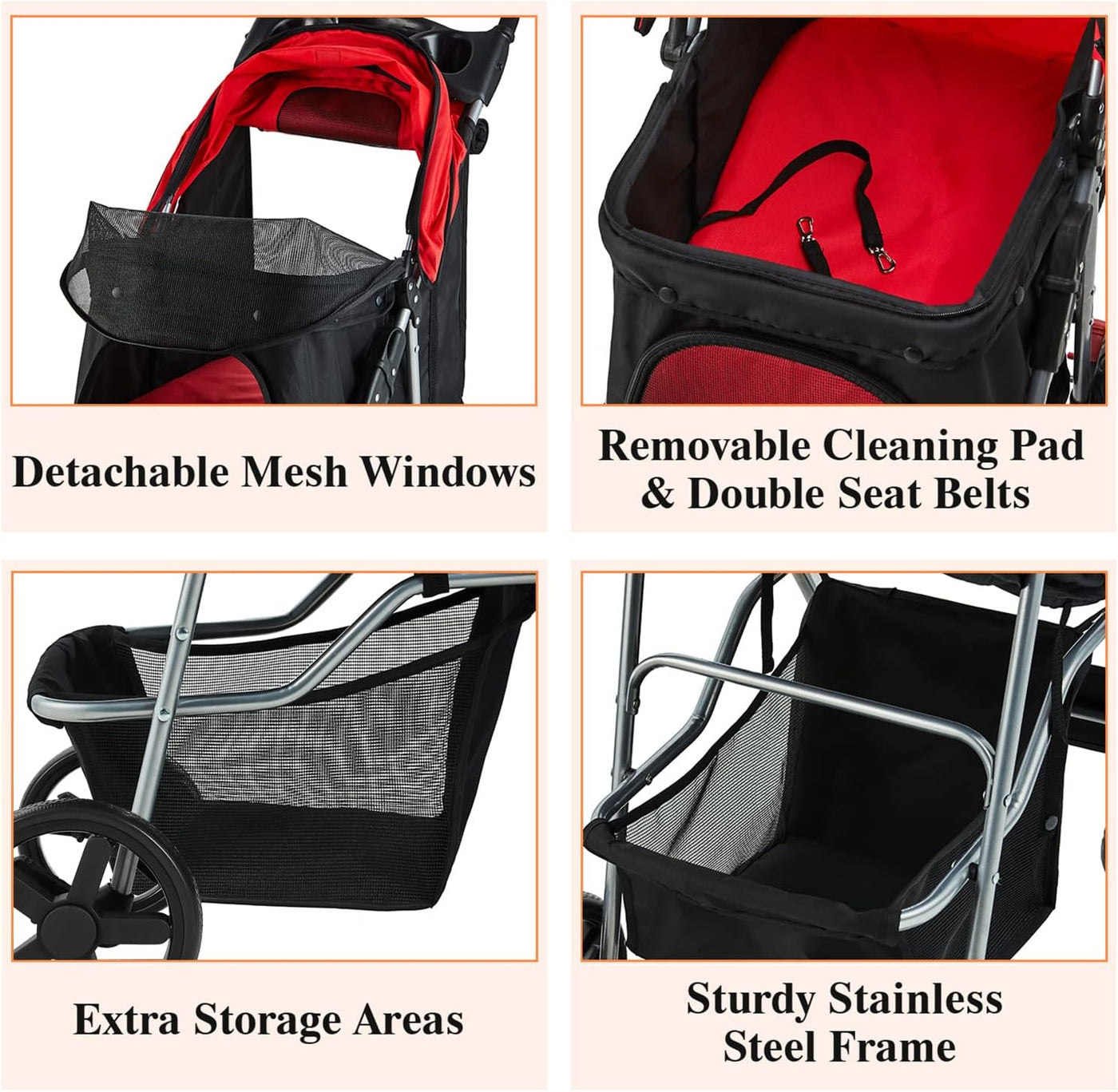 Dog Stroller - Pet Strollers for Small & Medium Dogs & Cats, 4-Wheel Jogging Stroller with Storage Basket