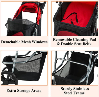 Dog Stroller - Pet Strollers for Small & Medium Dogs & Cats, 4-Wheel Jogging Stroller with Storage Basket