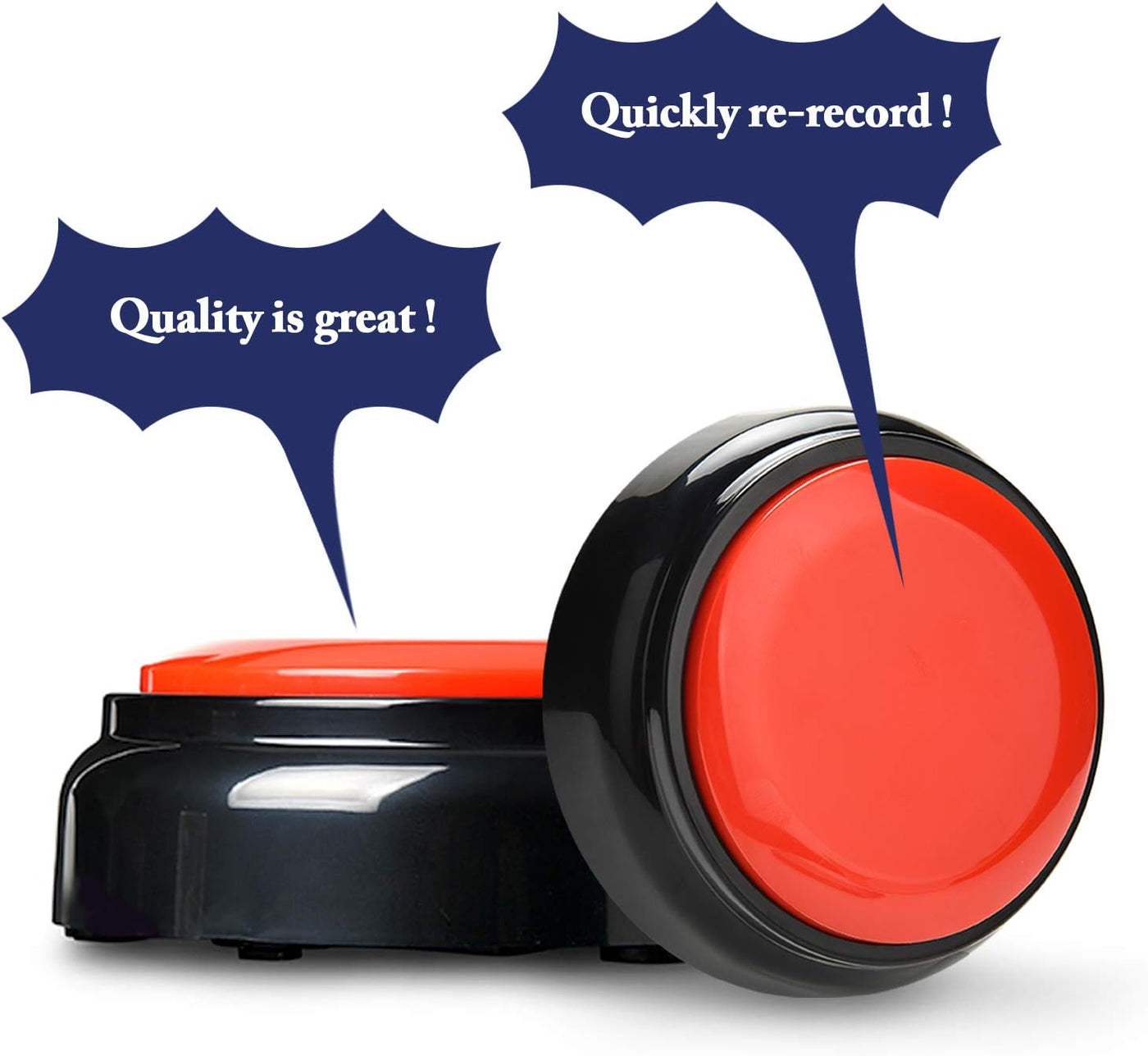 Talking Button Record & Playback Your Own Message 30 Second Custom Recordable, Easy Sound Recorder Set of 2 (2Pcs/Black)