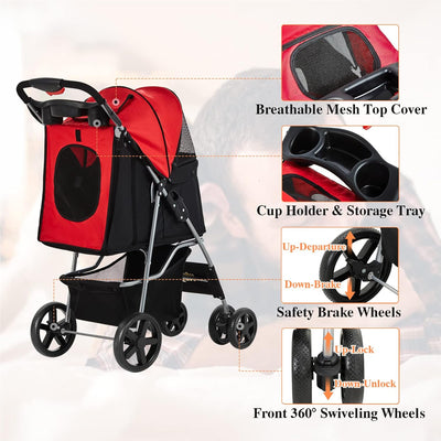 Dog Stroller - Pet Strollers for Small & Medium Dogs & Cats, 4-Wheel Jogging Stroller with Storage Basket